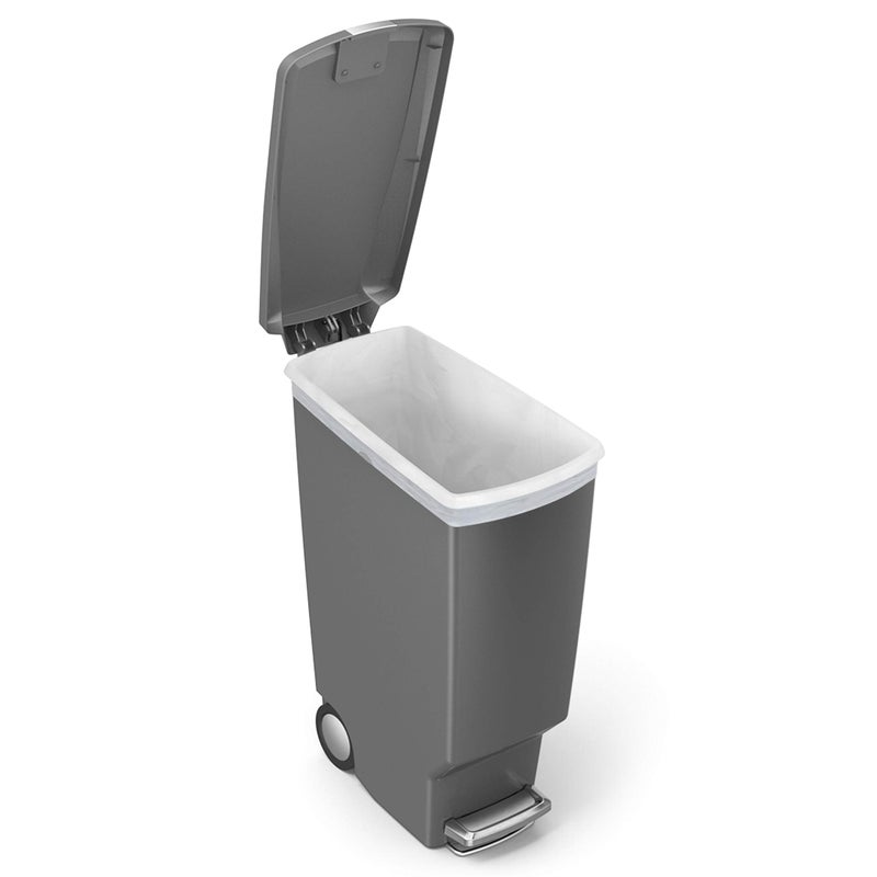 simplehuman سلة مهملات مطبخ رفيعة بسعة 40 لتر / 10.6 جالون من سيمبل هيومن مع قفل منزلق آمن، بلاستيك رمادي - Image 5
